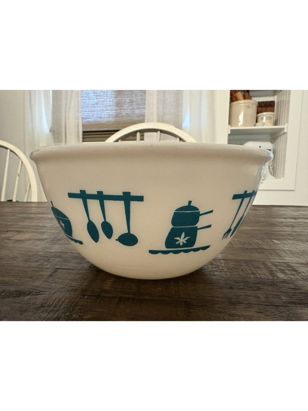 Vintage Hazel Atlas Kitchen Aids Mixing Bowl Milk Glass Turquoise 8.25"